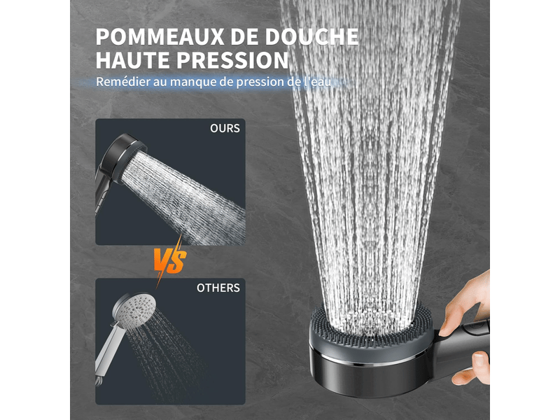  Pommeau de douche haute pression, pommeau de douche à économie d'eau avec flexible de 1,5 m, gris foncé  - Conforama B