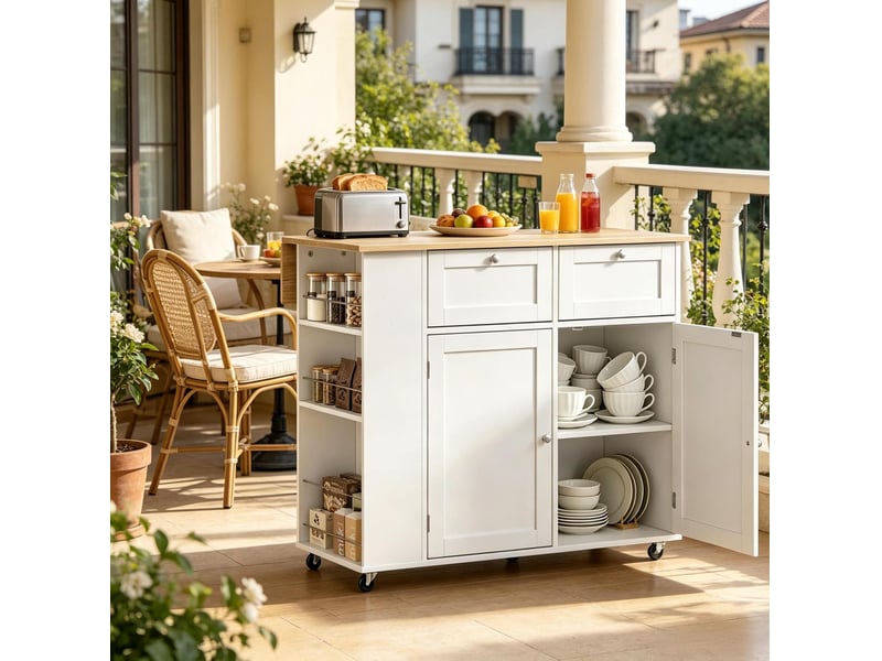Îlot de cuisine modenvie mobile à plateau rabattable 101 x 62 x 86 cm blanc et chêne clair - Conforama B