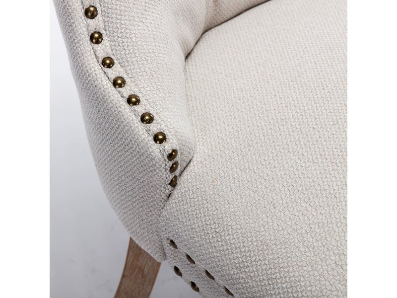  Conforama - lot de 2 chaises en bois massif capitonné beige lin et clouté haut de gamme  - Conforama E