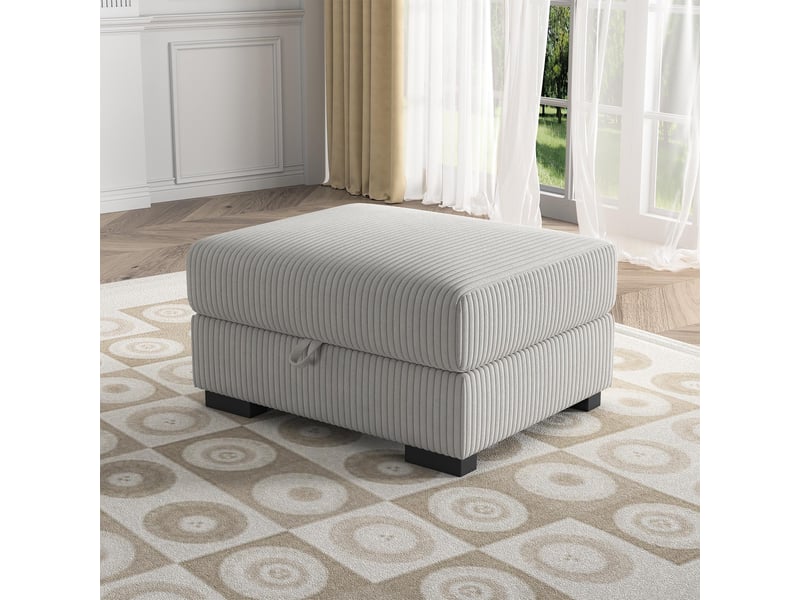  Pouf repose-pieds rectangulaire - 88x69x45cm - ottoman en velours côtelé avec coffre de rangement - gris  - Conforama B