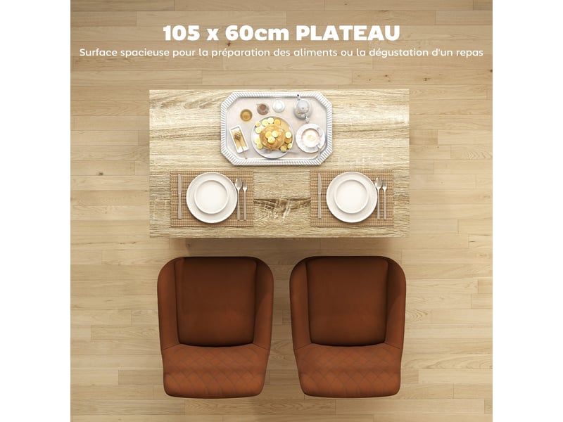  Desserte îlot de cuisine étagère réglable 2 compartiments ouverts 2 placards plan de travail effet bois noir 105 x 60 cm  - Conforama R
