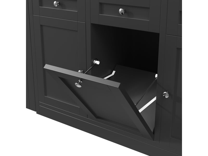  Table bar extensible avec rangement tiroir et porte-snacks support poubelle escamotable design gain de place pour petite cuisine noir  - Conforama E