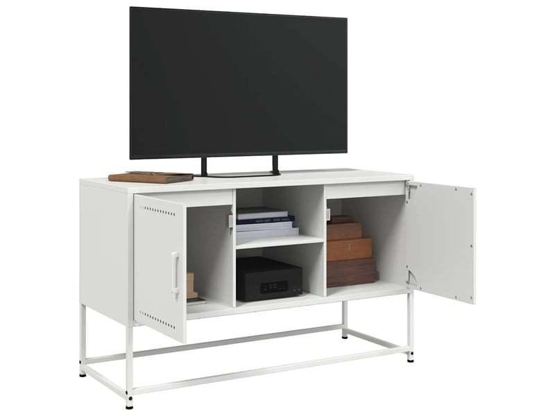  Meuble tv - banc tv - meuble de rangement blanc 100,5x39x60,5 cm acier  - Conforama E
