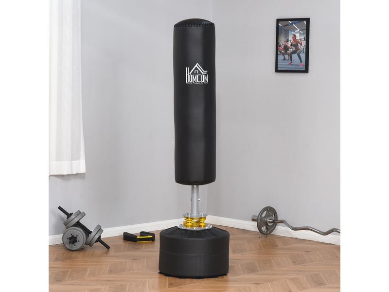 Sac de frappe autoportant pour adultes, hauteur réglable de 170 cm sur 3 niveaux, avec base, noir - Conforama D