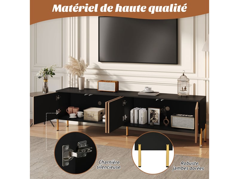 Meuble tv effet bois et noir motif géométrique 4 portes  - Conforama C