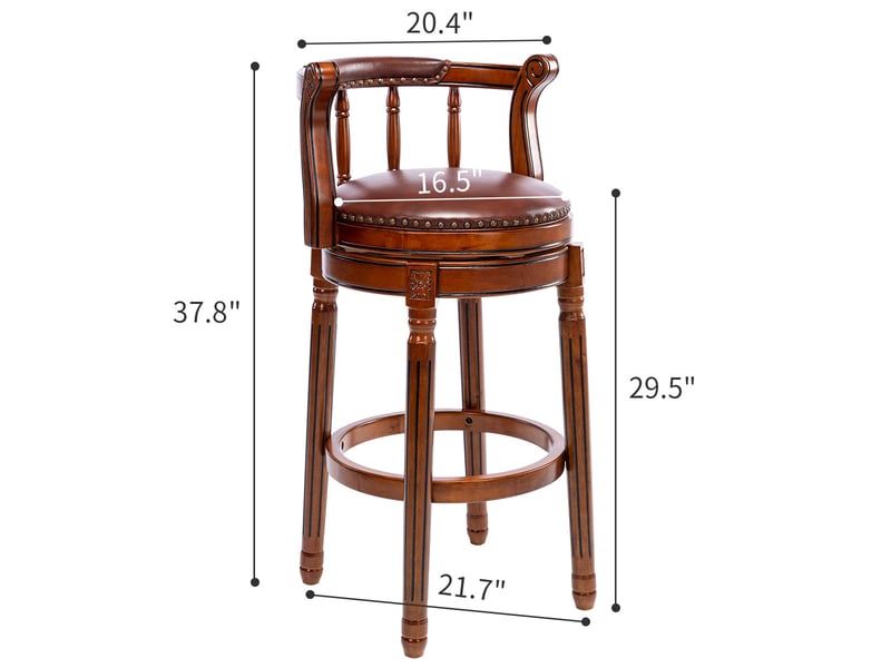  Tabouret de bar pivotant 360°,avec dossier,cuir véritable et bois,brun  - Conforama C