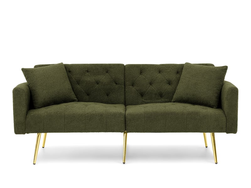 Canapé droit 2 places à dossier réglable - coussins inclus, tissu bouclé, pieds métal - vert - Conforama A