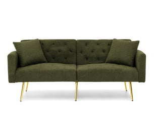 Canapé droit 2 places à dossier réglable - coussins inclus, tissu bouclé, pieds métal - vert