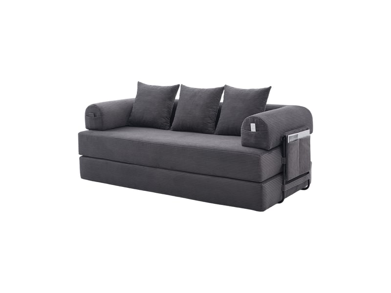 Canapé modulable 3 places – canapé convertible en velours côtelé avec assise profonde, coussins, poche latérale, mousse haute résilience, structure stable – gris foncé - Conforama A