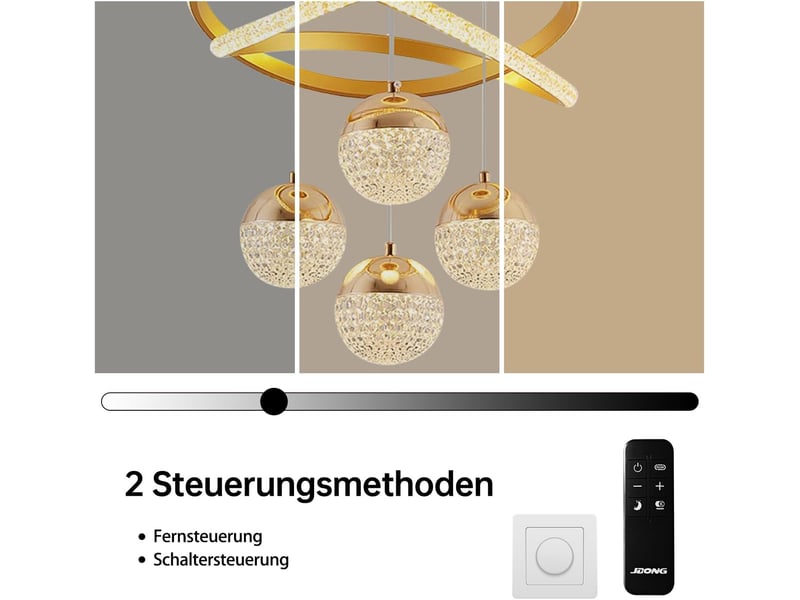  Suspension en cristal doré 54 w à intensité variable avec télécommande | suspension réglable en hauteur, design en aluminium.  - Conforama E