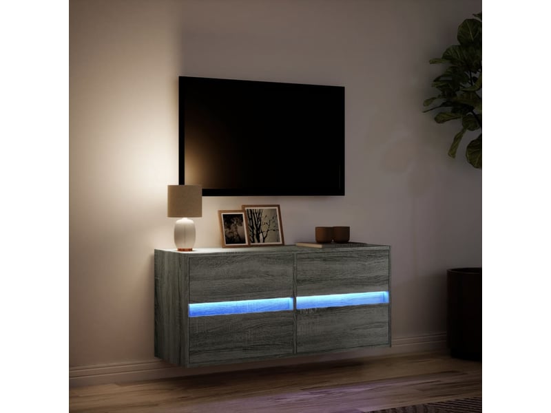  Meuble tv - banc tv - meuble de rangement mural avec lumières led sonoma gris 100x31x45 cm  - Conforama E
