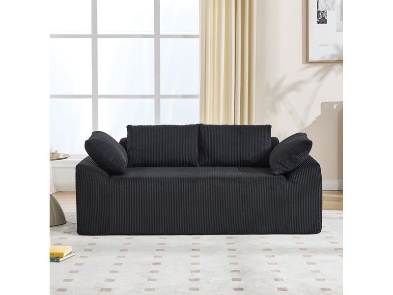  Canapé 2 places au sol en tissu noir avec accoudoirs incurvés et poches latérales  - Conforama B