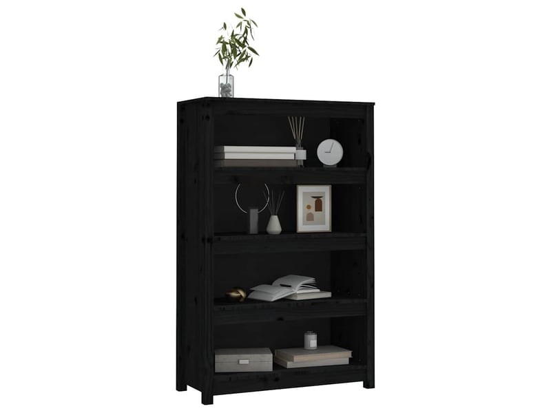  Bibliothèque, meuble de rangement salon noir 80x35x126 cm bois de pin massif  - Conforama C