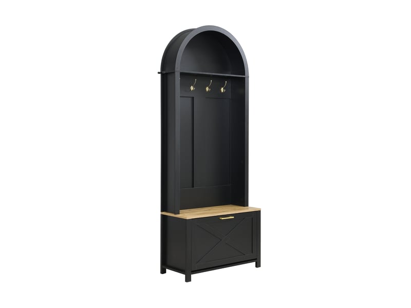  Portemanteau avec banc et rangement 75 x 195 cm en mdf noir et bois  - Conforama D