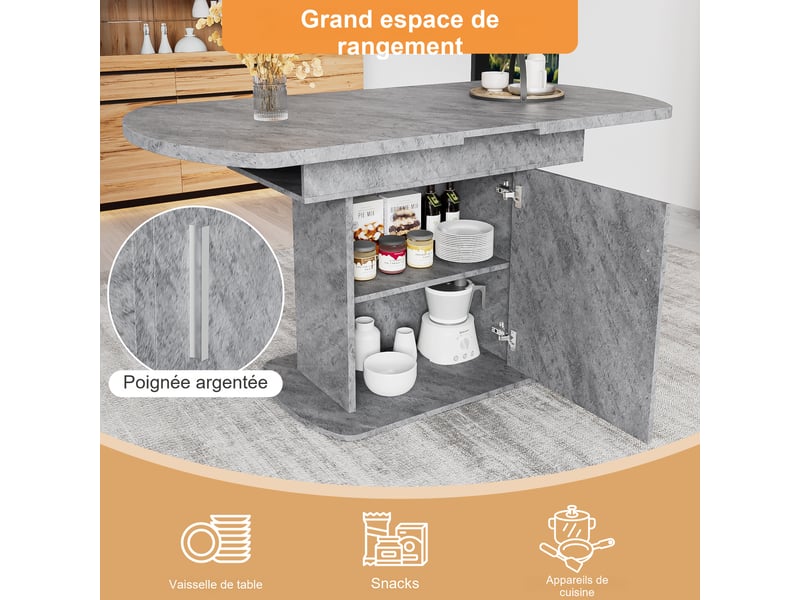  Table à manger extensible ovale 110-130 x 70 x 75 cm gris effet béton en panneau de particules avec rangement  - Conforama D