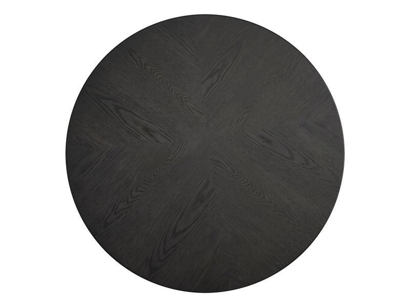 Table de salon plateau motif parquet bois base cylindrique plateau épaissi forme ronde finition noire style moderne milieu de siècle - Conforama C