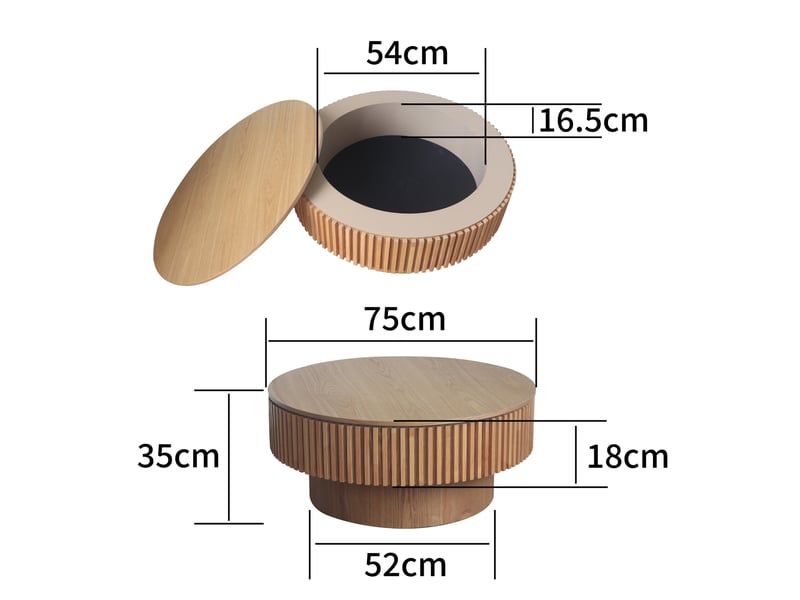  Table basse forme champignon avec rangement caché en bois et mdf coloris naturel  - Conforama E
