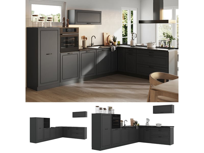  Vicco cuisine en angle, anthracite campagneanthracite, 327 x cm plan de travail marbre  - Conforama D