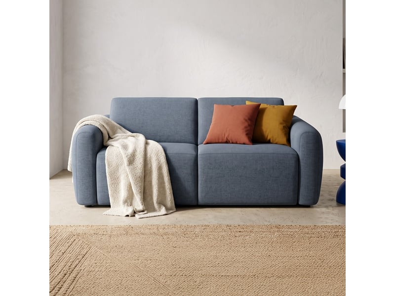  Canapé droit convertible 3 places en tissu chenille bleu foncé - ouverture express - suzie Suzie - Conforama B