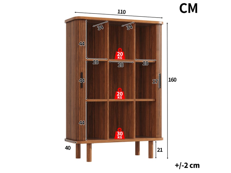  Buffet haut à portes roulantes avec rangement 110 x 40 x 160 cm evryae  - Conforama E