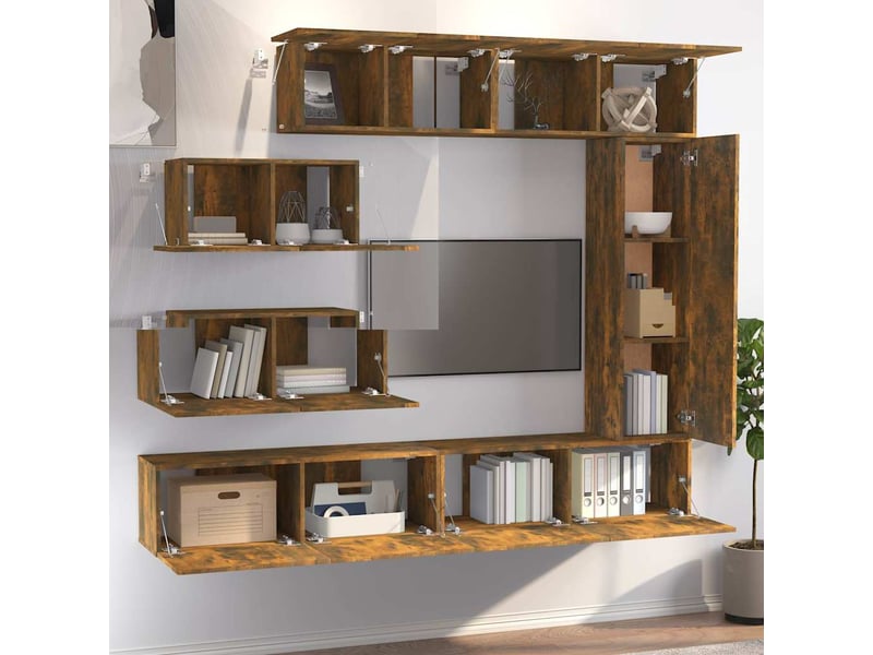 Ensemble de meubles tv - banc tv - meuble de rangement 7 pcs chêne fumé bois d'ingénierie  - Conforama C
