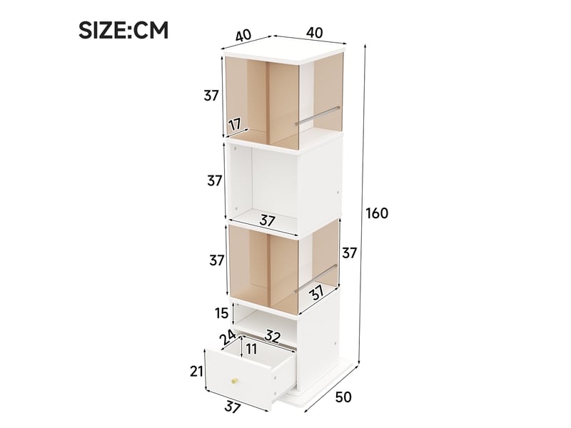 Vitrine pivotante 50x50x160 cm avec led, blanc et marron  - Conforama C