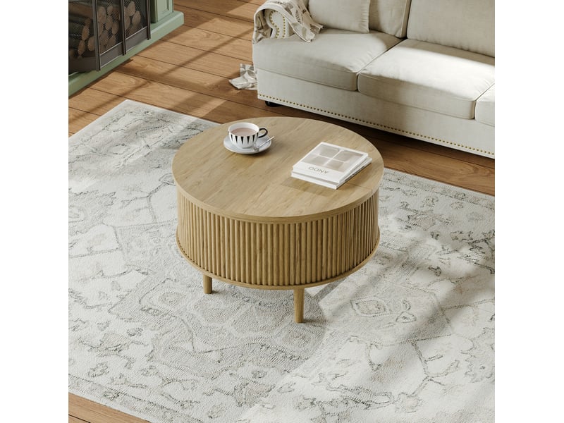  Table basse ronde relevable avec rangement 80 cm naturel homvra  - Conforama D