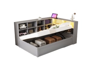 Lit coffre 90x200 cm BEAOK   coloris gris
