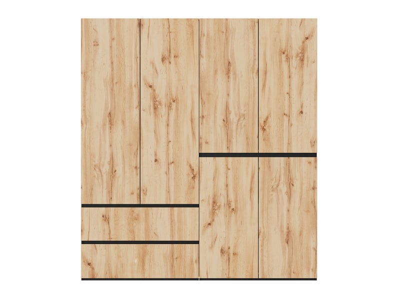  Armoire 6 portes 180x50x200 cm chêne artisan et blanc avec 5 tiroirs  - Conforama A