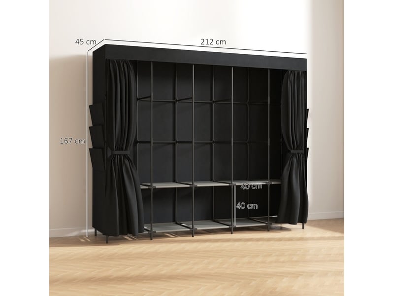  Armoire penderie en tissu 212 x 45 x 167 cm, 5 tringles en acier, noire  - Conforama C