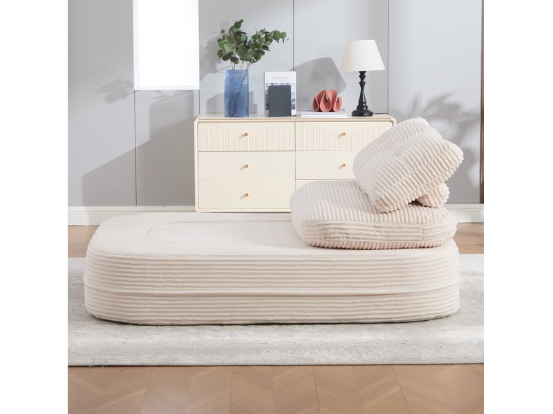  Canapé convertible modenvie 2-en-1 en velours côtelé beige 165 x 97 x 61 cm  - Conforama E