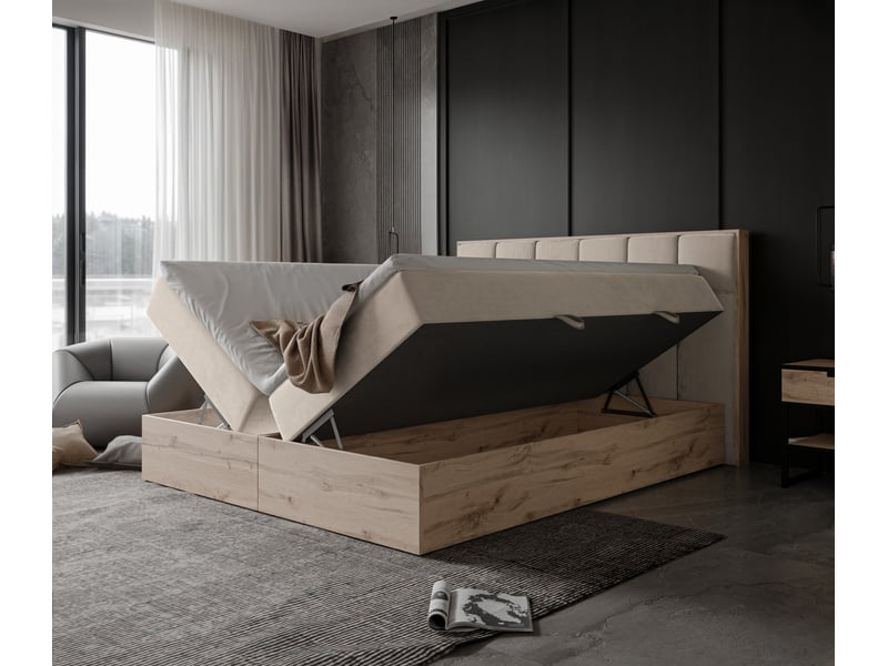  Lit adulte lavio ii - 140x200 cm - matelas ressorts + surmatelas - coffre de rangement - velours dense hydrofuge crème LAVIO II - Conforama C