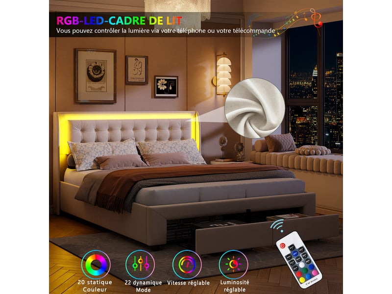 Lit coffre 140x190cm ezssw coloris beige - Conforama D