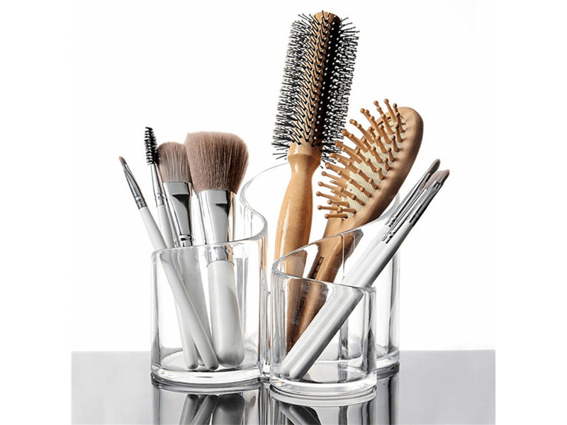  Organiseur de maquillage transparent à trois compartiments pour pinceaux de maquillage, rouge à lèvres, boîte de rangement pour bureau  - Conforama C