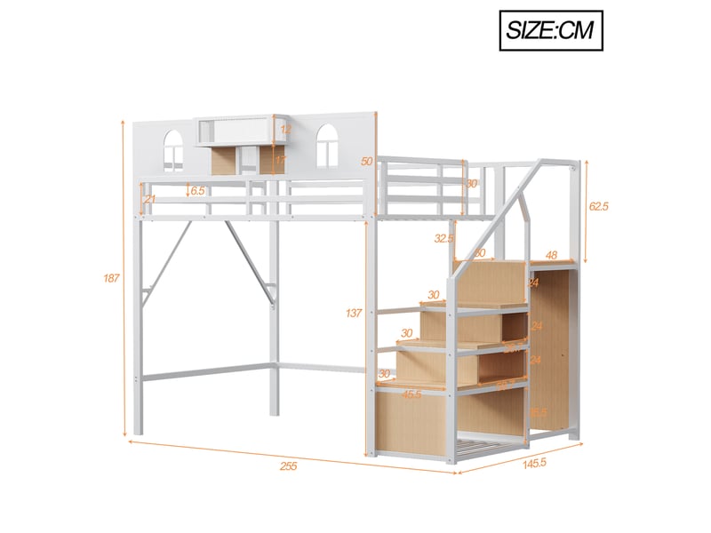  Lit mezzanine 140x200cm coloris blanc métal lit enfant blanc - Conforama C