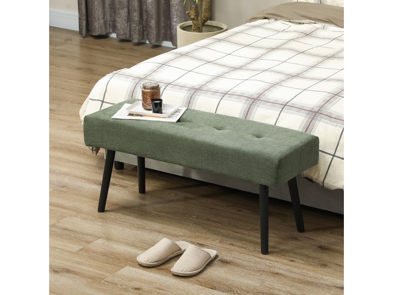  Banc capitonné en velours côtelé, banc de lit avec pieds en métal, banc à chaussures 100 x 36 x 45 cm vert  - Conforama D