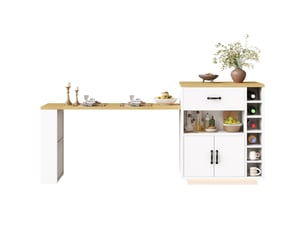Îlot de cuisine noirblanc avec led, table extensible, 2 tiroirs, 4 portes, buffet et desserte fixe pour cuisine