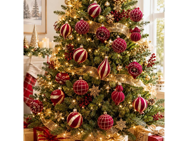 Lot de 16 boules de noël 8 cm, décorations suspendues pour sapin de noël, ornements de fête pour maison, vin - Conforama B