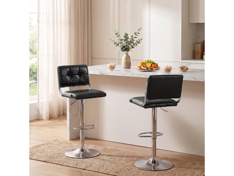  Lot de 2 tabourets de bar, hauteur réglable, pivotant 360°, siège rembourré, dossier et repose-pieds, noir  - Conforama A