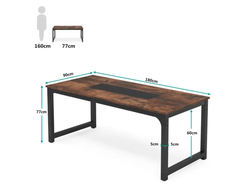  Table à manger,180x90x77 cm,métal et bois,noir et marron rustique  - Conforama A