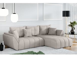 Canapé d'angle réversible convertible <strong>AX LIVING </strong> <strong>Antalya</strong> 4 places Velours beige avec coffre de rangement
