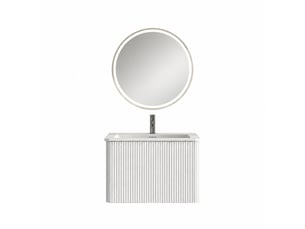Ensemble meuble vasque suspendu 60 cm avec miroir rond led, finition blanche