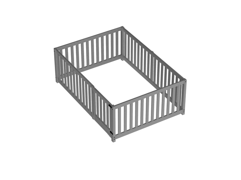  Lit enfant 140x200 cm, lit au sol, garde-corps, style minimaliste, bois gris, sans sommier ni matelas  - Conforama R