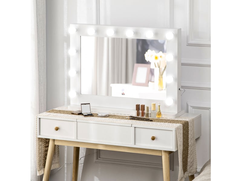  Miroir lumineux de salle de bain avec 12 led réglables, commande tactile et mémoire, en fer blanc 80 × 60 × 20 cm  - Conforama C