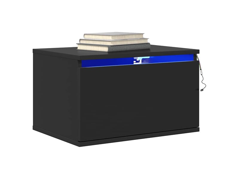  Lot de 2 tables de chevet - cabinet de chevet - table de nuit murales avec lumières led noir  - Conforama E