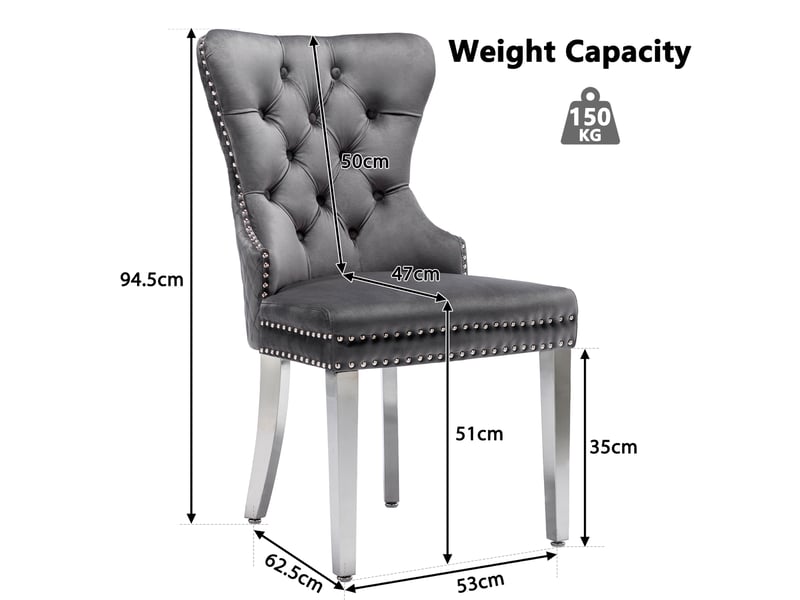  Chaise de salle à manger velours cloutée, lot de 2 - structure et pieds métal, gris  - Conforama E