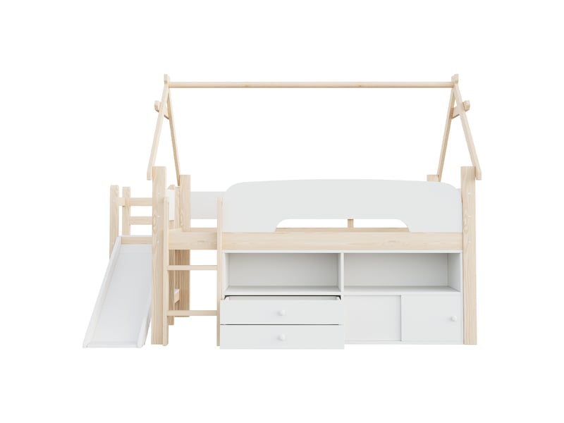  Lit jeune, 252,5x118x145,5 cm, rangement intégré, tiroirs, en bois massif, bicolore cao-LDB00500AAN-conf-NEW - Conforama A