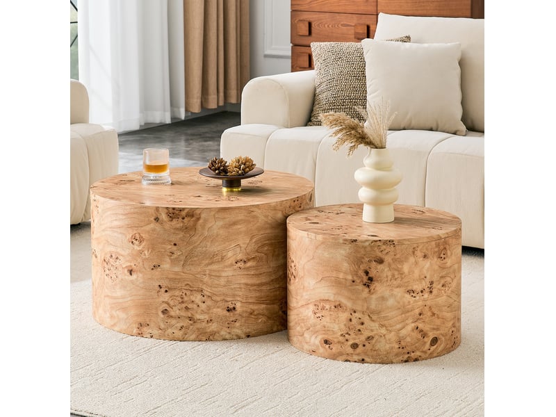  Lot de 2 tables basses rondes ø62,844 cm en mdf avec rangement bois chicfurn  - Conforama B