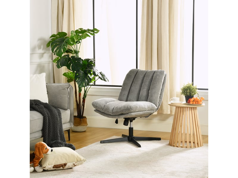  Fauteuil salon pivotant sur 360°, réglable en hauteur, sans accoudoirs, en tissu chenille, gris  - Conforama B