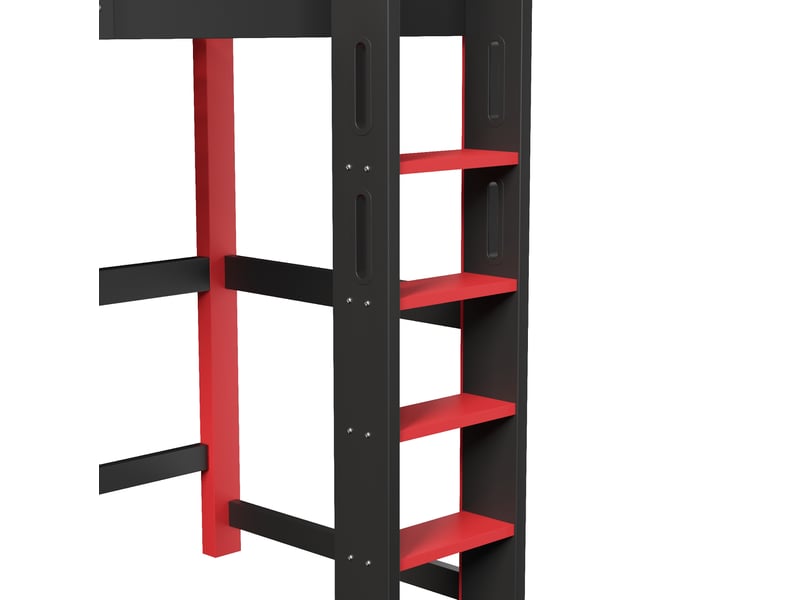  Lit mezzanine 90x200 cm avec bureau, panneau perforé et led, en bois, noir et naturel, sans matelas  - Conforama E